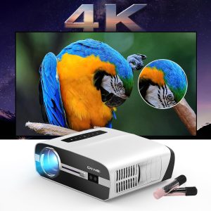 A9S- Auto Focus LED 4K Karaoke Projector Super Bright for Presentation Conference Home Entertainment -with 2 Microphones